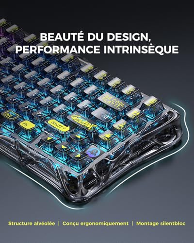 GravaStar Mercury K1 Lite Mechanical Gaming Keyboard with BT5.0/2.4G/Type-C, 75% Gasket RGB Backlit Gamer Keyboard, Pre-Lubricated Linear Switches, QWERTY (Black Transparent)