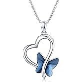 Twoowl Butterfly Necklace 925 Sterling Silver Heart Butterfly Pendant Necklace with Moonstone Crystal Butterfly Jewelry Gifts for Women Girls