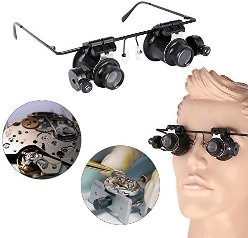 Magnifying Glasses with Light - QcooLyzrt High Powered Magnifying Goggles for Watch Jewelry Repair Magnification Lenses 20X
