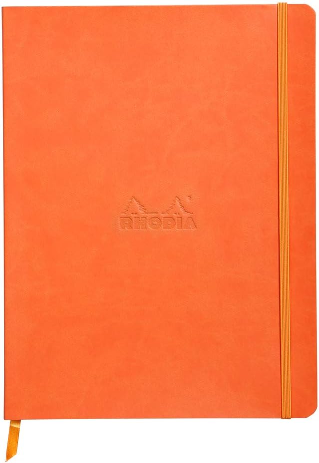 RHODIA 117564C, Tangerine Soft Notebook, 19x25 cm, Dot Dot, 160 pages, 90g Ivory Clairefontaine Paper, Bookmark