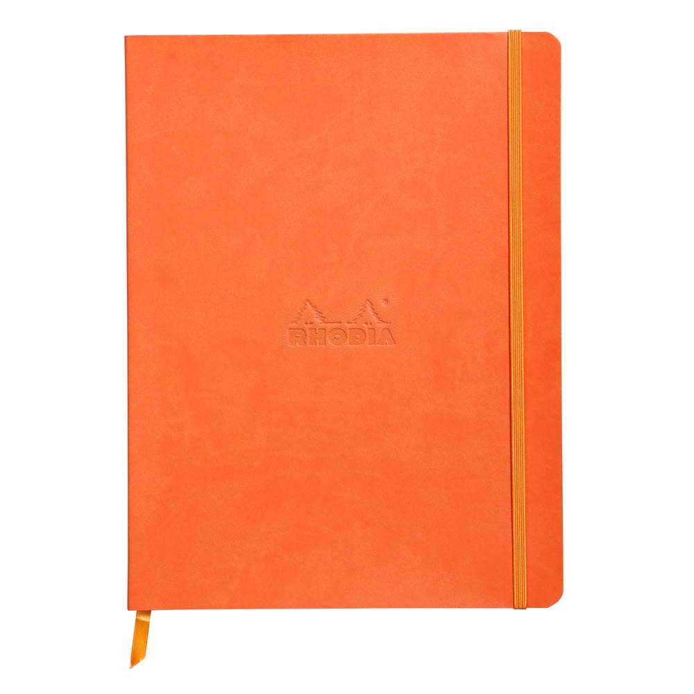 RHODIA 117564C - Tangerine Soft Notebook - 19x25 cm - Dot Dot - 160 pages - 90g Ivory Clairefontaine Paper - Bookmark, Elastic Closure - Faux Leather Cover - Rhodiarama Collection