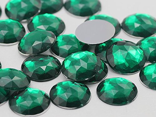20mm Flat Back Round Acrylic Rhinestones Plastic Circle Gems for Costume Making Cosplay Jewels Pro Grade - 20 Pieces (Green Emerald H106)
