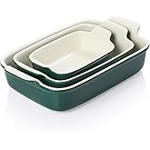 Sweejar Baking Pans Set, Ceramic 9x13 Baking Dish with Handle, Rectangular Casserole Dishes for Oven, Bakeware Sets of 3, Durable Lasagna Pan Deep for Kitchen, Banquet, Wedding Gift(Jade)