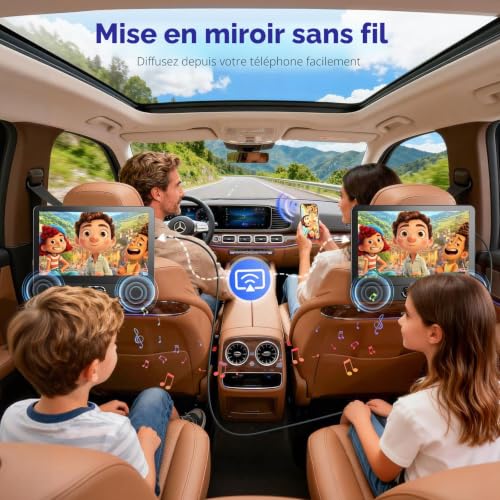 Arafuna 12 Inch Dual Screen Portable Car DVD Player, 178° IPS HD Screen HDMI for Game Console, Wireless Mirror, Simultaneous Playback on Two Screens, AV Out, USB/TF Card, Resume Memory
