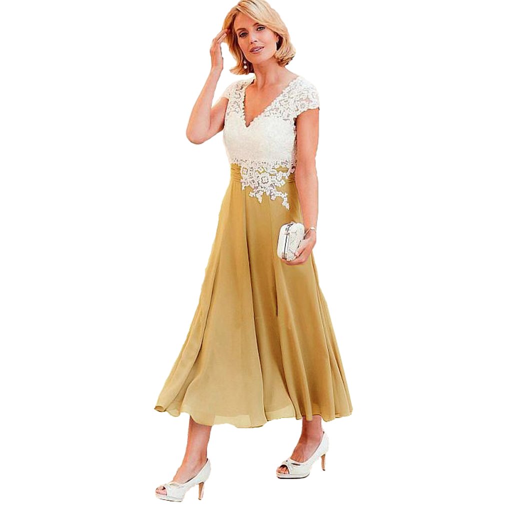 gold mother of the bride dresses tea length