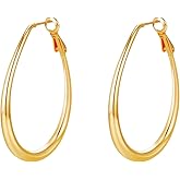 Lightweight Oval Hoop Earrings for Women - 14K Gold Plated, Rose Gold Plated and Sterling Silver Plated Large Oblong Hoop Earrings for Women Statement Jewelry Gift