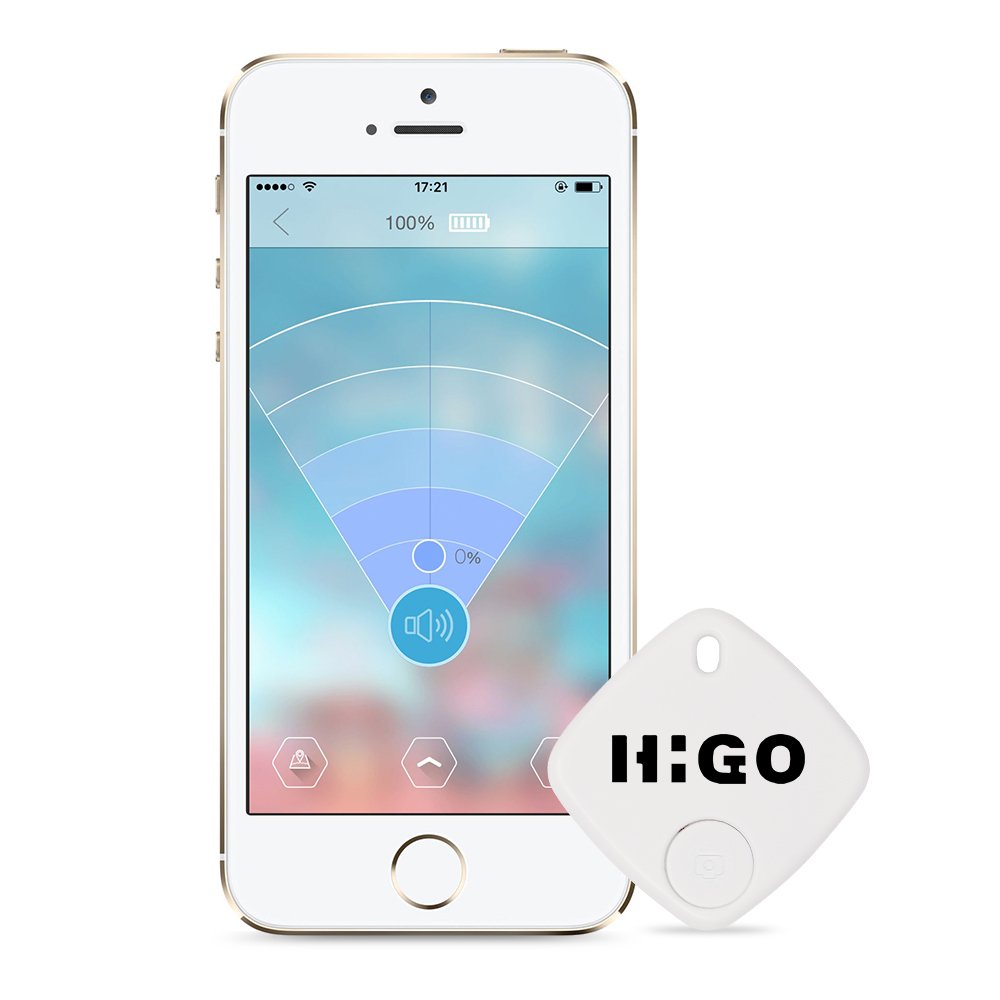 Higo Key Finder Wireless, Bluetooth Remote Control Key Tracker, Anti-lost Alarm for Keychain and Phone, Smart Item Locator with ISO& Android APP (White)