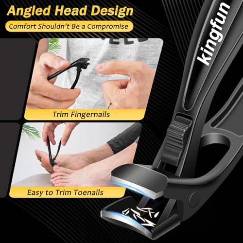 Toenail Clippers for Thick Toenails, Kingfun Ingrown Toe Nail Clippers for Thick Nails for Seniors, Heavy Duty Toe Nail Clippers for Men, Angled Head Large Toenail Clippers for Seniors 5Pcs