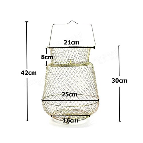 TANCHEN 30cm Length Foldable Steel Wire Fishing Pot Trap Net Crab Shrimp Cage Fishing Basket