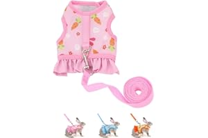 CYHAEN Rabbit Harness and Leash Set,Proof Walking Escape Cute Floral Mesh Vest Breathable Rabbit Costumes for Bunny, Hiking, Training for Ferret Kitten Puppy Small Animals Pink S