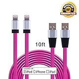 Sunnest(TM) 2Pack 10Ft Premium 8 Pin Lightning to USB Extra Long Flat Sync and Charging Cable Core for iPhone 6/6plus/ 6s/6s plus/5s/5c/5, iPad Air, iPad Mini, iPod Touch&iPod Nano (Hot Pink)