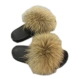 Women Real Fox Fur Feather Vegan Leather Open Toe
