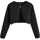 OYOANGLE Girl's Long Sleeve Cropped Cardigan Sweaters Scallop Trim Button Bolero Shrug Outerwear
