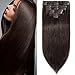 8 inch 65g Clip in Remy Human Hair Extensions Full Head 8 Pieces Set Long length Straight Very Soft Style Real Silky for Beauty #2 Dark Brown