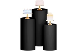 WUPIOS Black Spandex Cylinder Covers Set of 3 - Round Pedestal Stands for Parties & Cake Stands