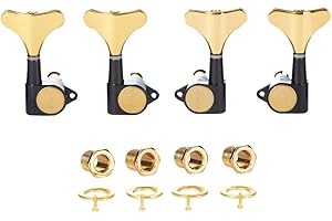 KAISH 4 String 2R2L 18:1 Sealed Bass Tuners Bass Guitar Tuning Keys Tuning Machine Heads for Ibanez/Yamaha Style Acoustic/Electric Bass Black with Gold