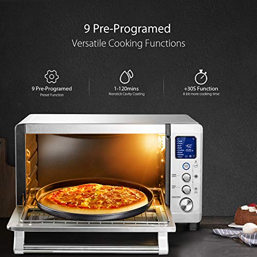 Toaster Oven Willsence Convection Toaster Oven with LCD Display and Element IQ, 6 Slice Toaster Oven with 9 Pre-set Cooking Functions, Brushed Stainless Steel,1800W