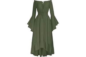Scarlet Darkness Renaissance Faire Costume Women Off Shoulder Long Bell Sleeve High Low Dress