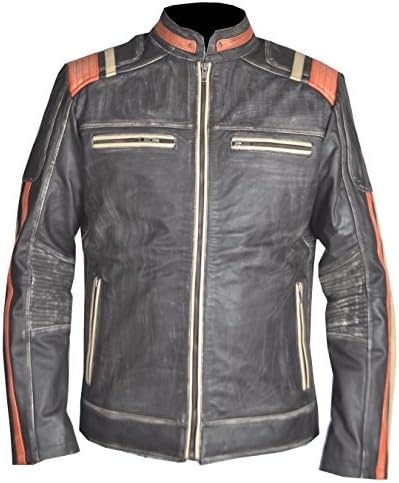 The Jacket Makers Mens Affliction Black Cafe Racer Leather Jacket (Cowhide Leather)