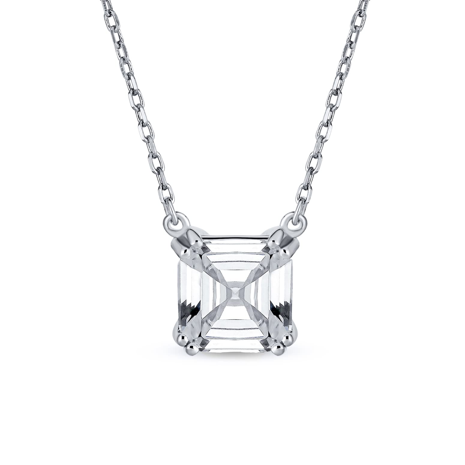 Bling Jewelry Sterling Silver Asscher Cut 8mm CZ Necklace 16" - 18" โ image 1