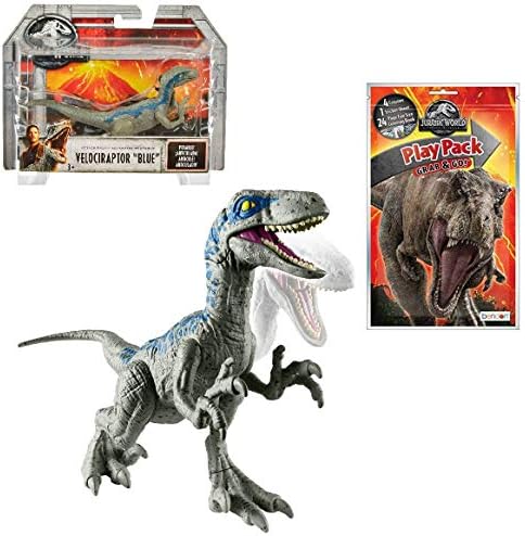 Amazon Com Jurassic World Velociraptor Blue Attack Pack 6 Posable Dinosaur And One Jurassic World Playpack Grab And Go Coloring Book Set Of 2 Items Toys Games