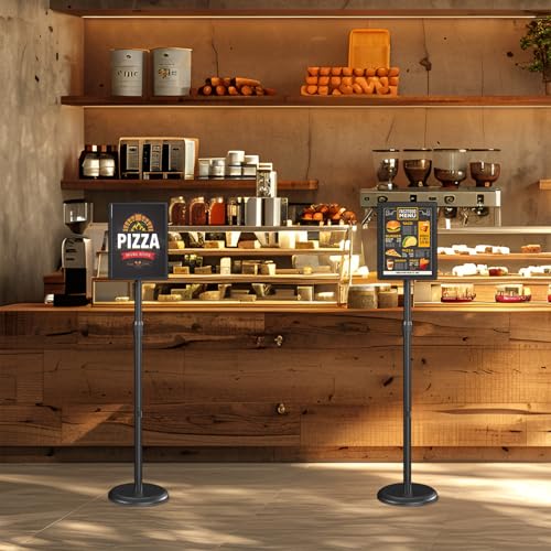 LEPump 2 Pack A4 Adjustable Sign Poster Stand, Floor Standing Sign Holder, Pedestal Poster Stand with Heavy Duty Base Display Business Shows Black 8.5 X 11 Inches