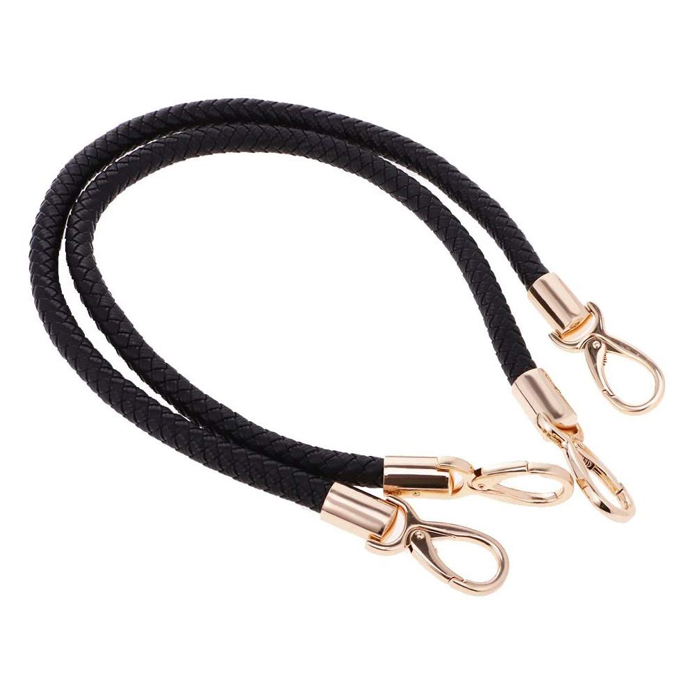 POFET 1 Pair Shoulder Bag Replacement Handles Handbag Leather Handles Braided Rope Handbag Straps with Metal Swivel Hooks - Black