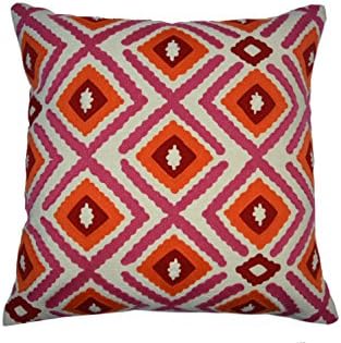 Luxury Designer 100% Cotton Decorative Throw Pillow Cushion Cover,Embroidered with 'Saddle Stitch' Handwork,18"x18"