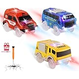 Track Cars Replacement, Toy Cars for Magic Tracks Glow in the Dark, Racing Car Track Accessories with 5 Flashing LED Lights, Compatible with Most Tracks for Kids Boys and Girls(3pack)