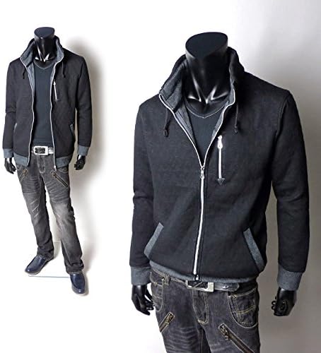 Amazon メンズ ジップジャケット Steelo スティーロ ダイヤ柄ステッチ カットアウター ブラック M ブラック コート ジャケット 通販