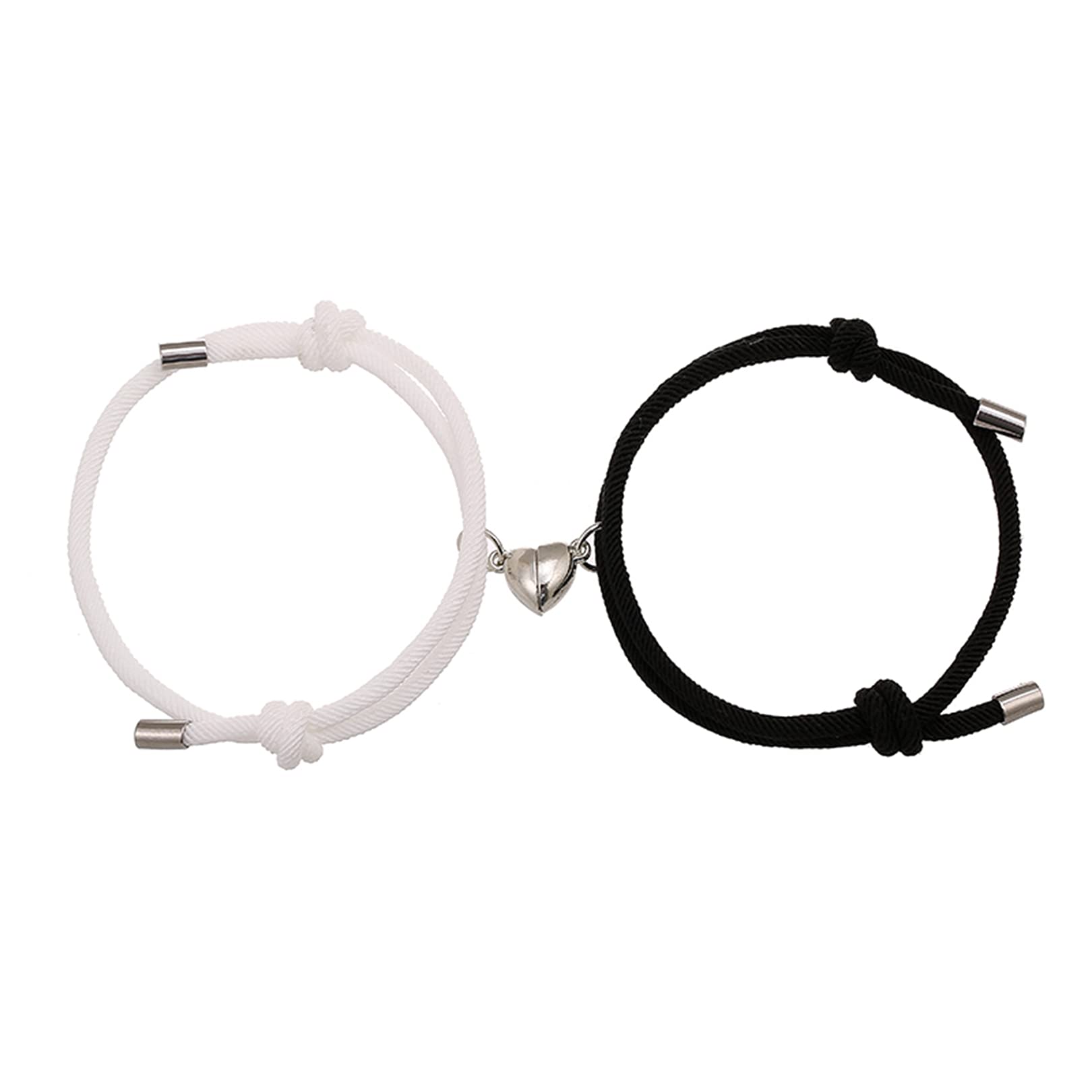 Couple Magnetic Bracelets, Relationship Bracelet Couple Gifts for Boyfriend Girlfriend Men Women and Your Lover, 2 PCS Mutual Matching Couple Bracelets with Love Heart Pendant(white&black)
