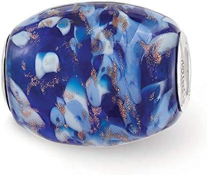 Fenton Blue with Glitter Danube Glass & Sterling Silver Barrel Charm