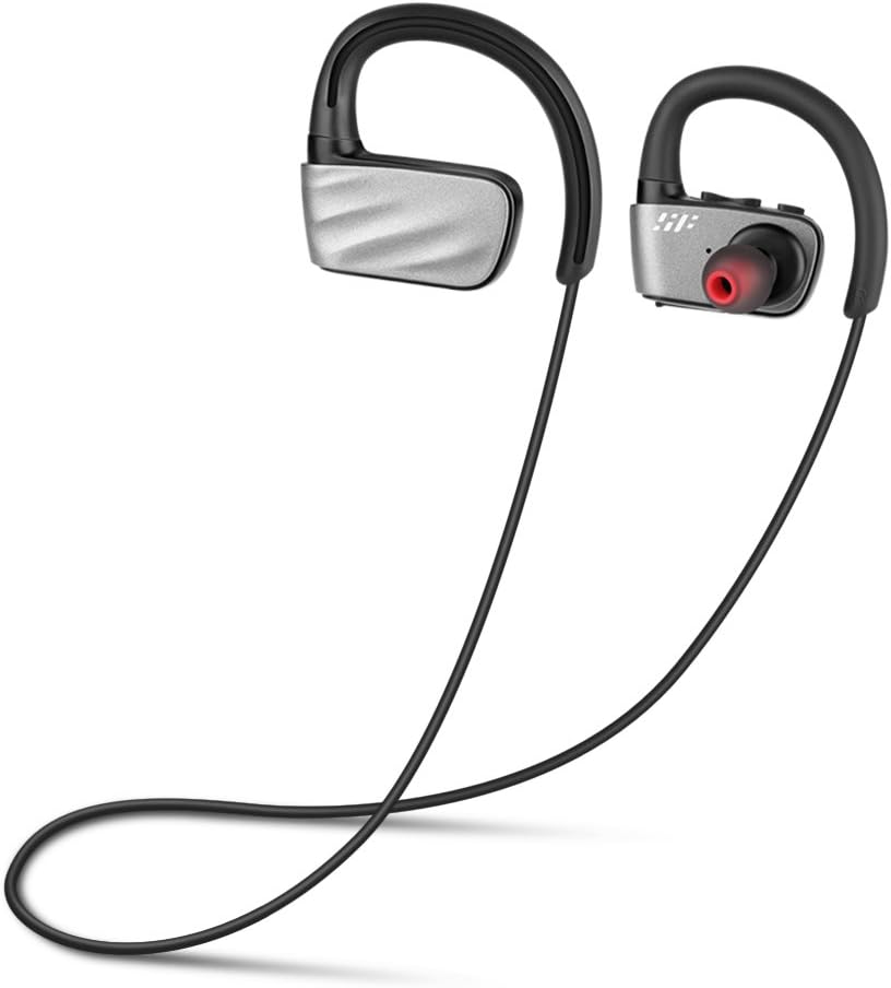 Bluetooth Headphones Waterproof IPX7, Siroflo Wireless Sports Earphones w/ Mic IPX7 HD Stereo Sweatproof Wireless In Ear Earbuds Noise Cancelling for Gym Running Workout, 8 Hours Running Time - Black