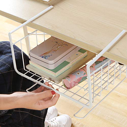 Quaanti Under Cabinet Storage Shelf Wire Basket Storage Bin Organizer Fit Dual Hooks for Kitchen Pantry Cabinet,Large Storage Space on Kitchen Counter Pantry Desk Bookshelf Cupboard (White)