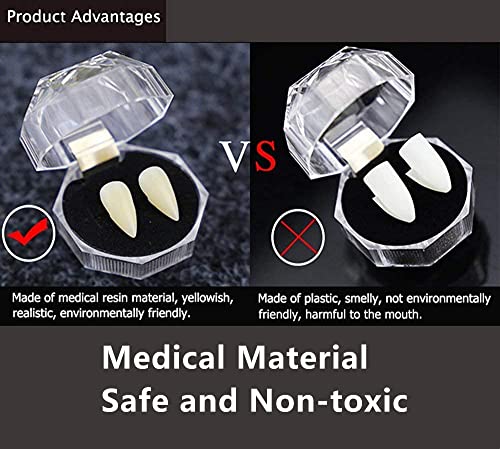 COOLJOY 3 Sizes Vampire Fangs Teeth with Adhesive Halloween Cosplay Props White Horror False Teeth Props Party Favors Masquerade Accessories Gift