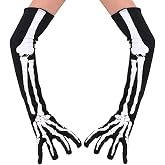 Dan Ching Bone Gloves Women Men Long Skull Gloves Halloween Skeleton Glove | Soft material,19.68 inch in length,Skeleton printed in both sides,Halloween gloves for adult.