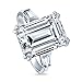 BERRICLE Rhodium Plated Sterling Silver Emerald Cut Cubic Zirconia CZ 3-Stone Engagement Ring