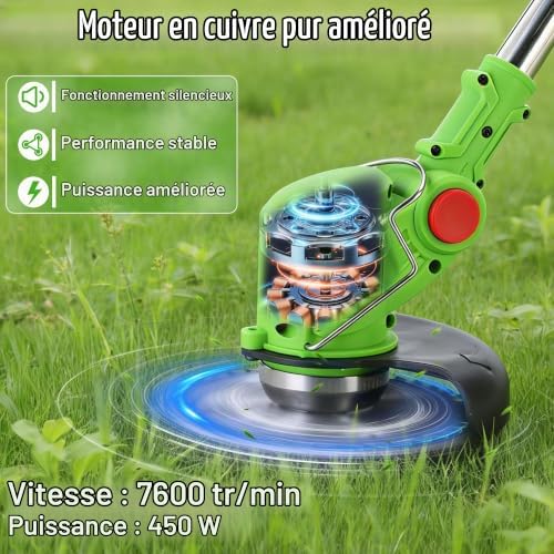 Débroussailleuse à Batterie,3-en-1 Débroussailleuse sans Fil Electrique,Coupe Bordure sans Fil avec Batterie 2x2,0Ah,Taille Bordure Réglable Télescopique Léger pour Jardin Pelouse Extérieur