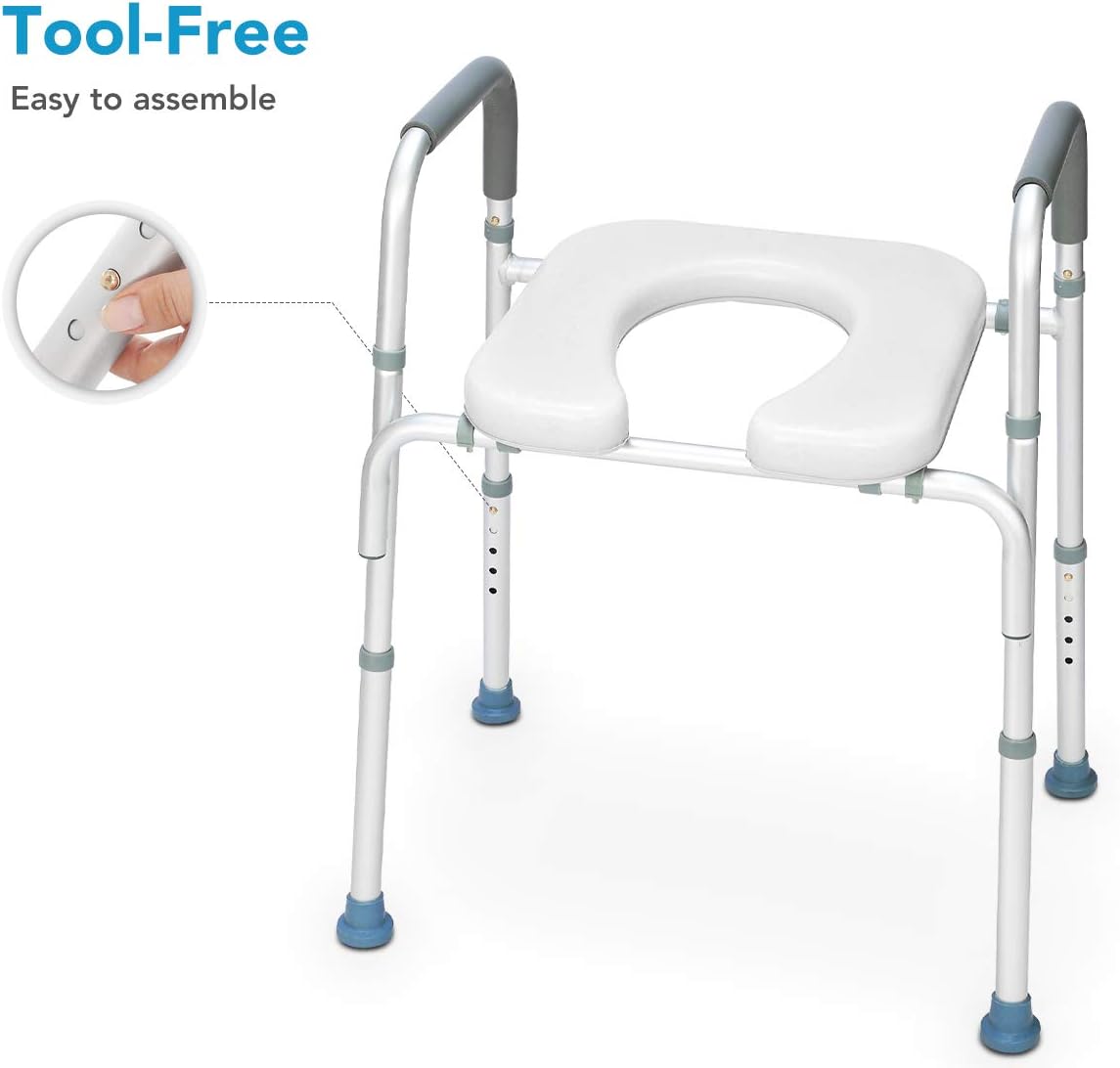 OasisSpace Stand Alone Raised Toilet Seat 300lb - Heavy Duty Medical Raised Homecare Commode and Safety Frame, Height Adjustable Legs, Bathroom Assist Frame for Elderly, Handicap, Disabled: Health & Personal Care