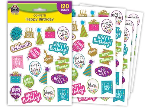 Confetti Happy Birthday Stickers, Pack of 120