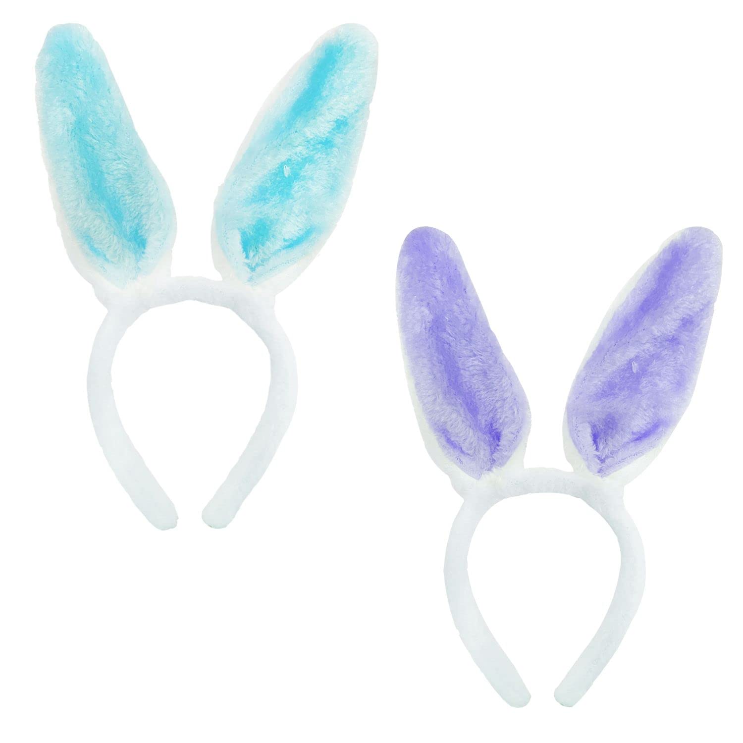 CQQNIU 2pcs Colorful Plush Bunny Ears, Easter Bunny Ears Headband Decorative Accessories, Cosplay Party Costume Accessories for Adult Kids (white blue, white purple)