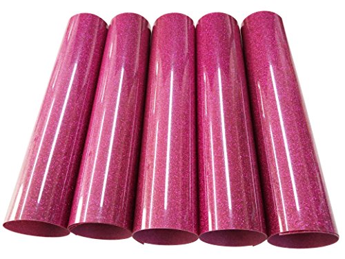 levylisa 5-Sheets 10"x10" Ultra Glitter Permanent HTV Heat Transfer Vinyl Adhesive Backed Assorted Colors Craft Projects (Hot Pink)