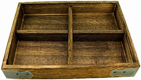 Burned Wooden 4/6 / 12 Compartments Jewelry Display Case with Corner Decoration, 15 * 20 * 3.3cm