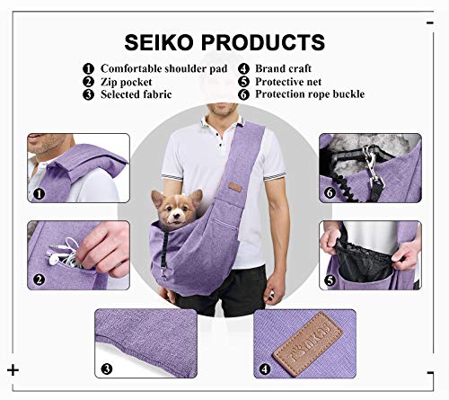 TOMKAS Small Medium Dog Cat Carrier Sling Pet Puppy Outdoor Travel Bag Tote with Net Pocket for 8-15 lbs Dog (Purple, Net Pocket)