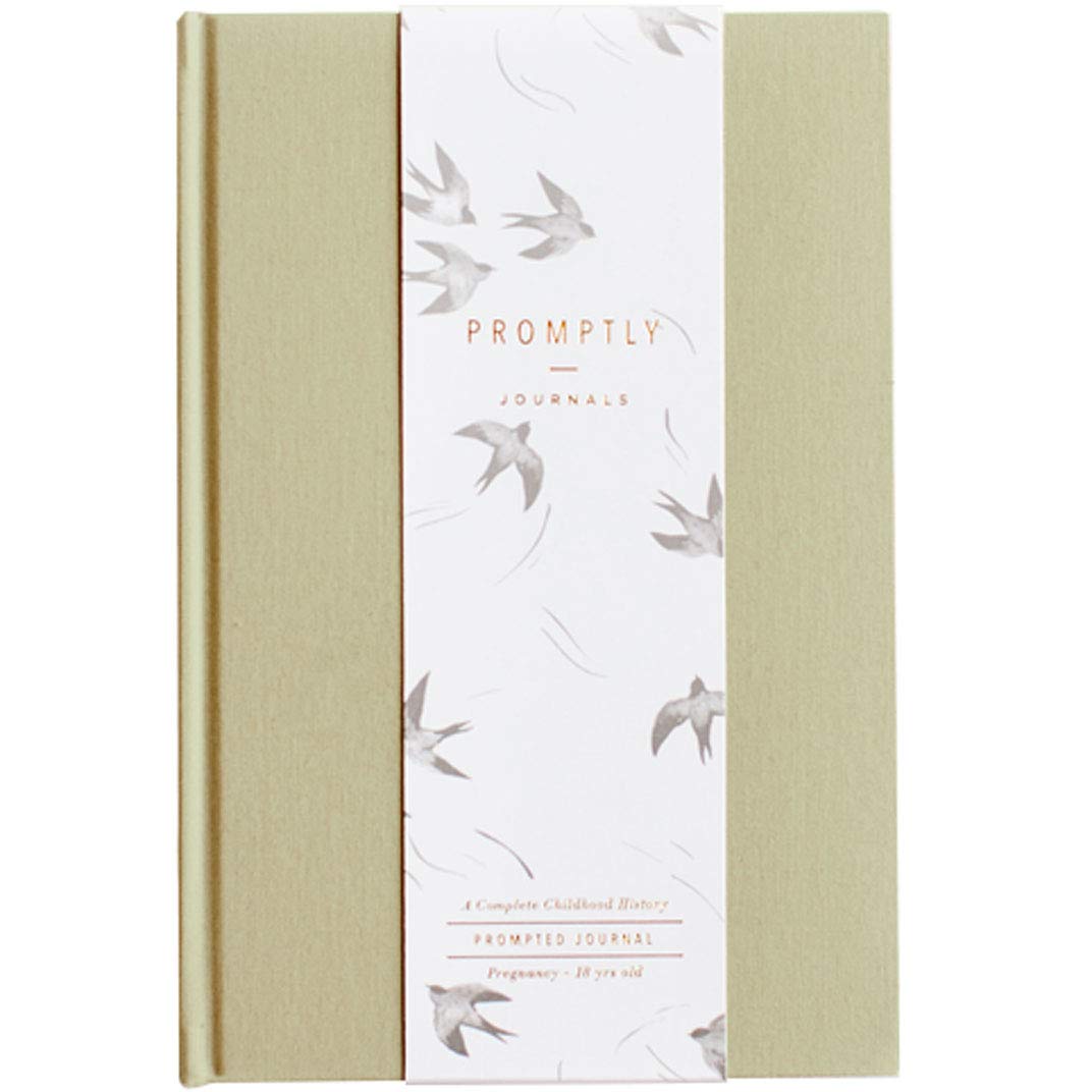 Promptly Journals - Childhood History Journal (Sage Green) - Keepsake Baby Book, Records Every Stage of Child's Life, Pregnancy Thru Age 18 Years, Elegant Unisex Design for Boy or Girl