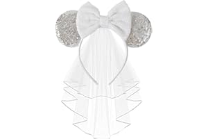 JIAHANG Bridal Veil Mouse Ear Bow Headband, Bachelorette Party Honeymoon Wedding Ears Headpiece, Costume Party Headwear for Women Girls (ZZ sliver)