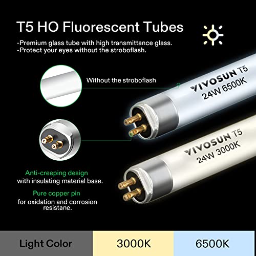 VIVOSUN T5 Grow Light Bulbs 2 ft, 24W 6500K HO Fluorescent Tubes Light