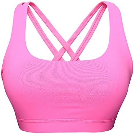 Vilania Women's Sports Bras Padded Cup Wireless Criss Cross Double Strap Yoga Bra For Low Impact Workout Fitness Pink TXZ9005-Pink-L