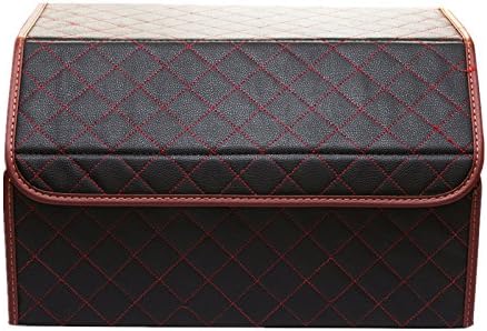 Richome Premium Quality Auto Trunk Organizer for Vans, SUV, Cars, Trucks - Durable Collapsible Cargo Storage - Faux Leather Box with Rope Handles Foldable,Kids Toy Organizers (Black)