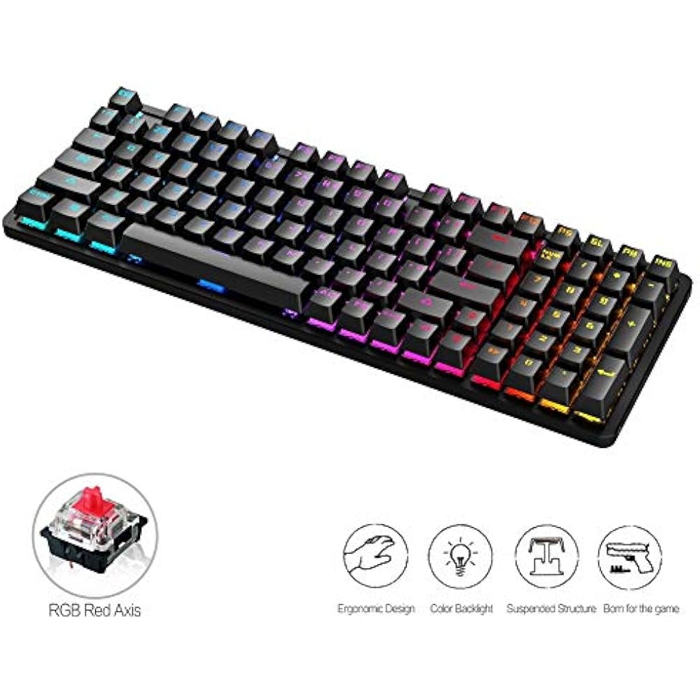 VL620 Mechanical Gaming Keyboard, 98 Keys Compact Design USB Cable, RGB ...